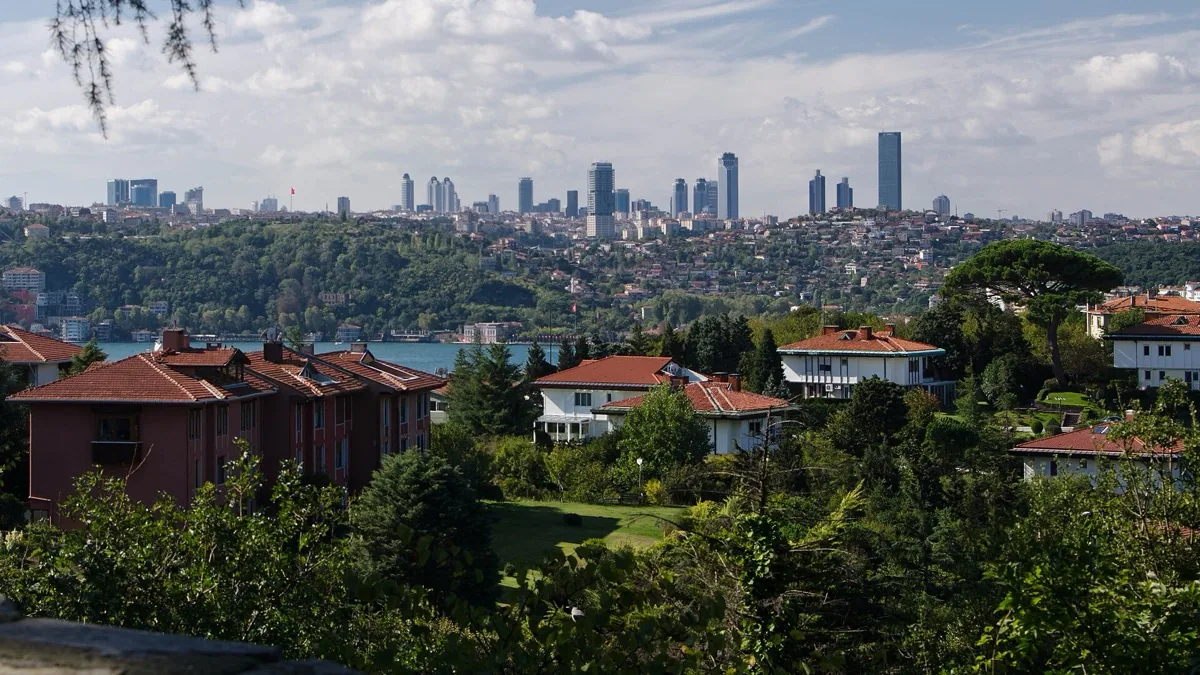 Levent business district skyline behind Bosphorus houses